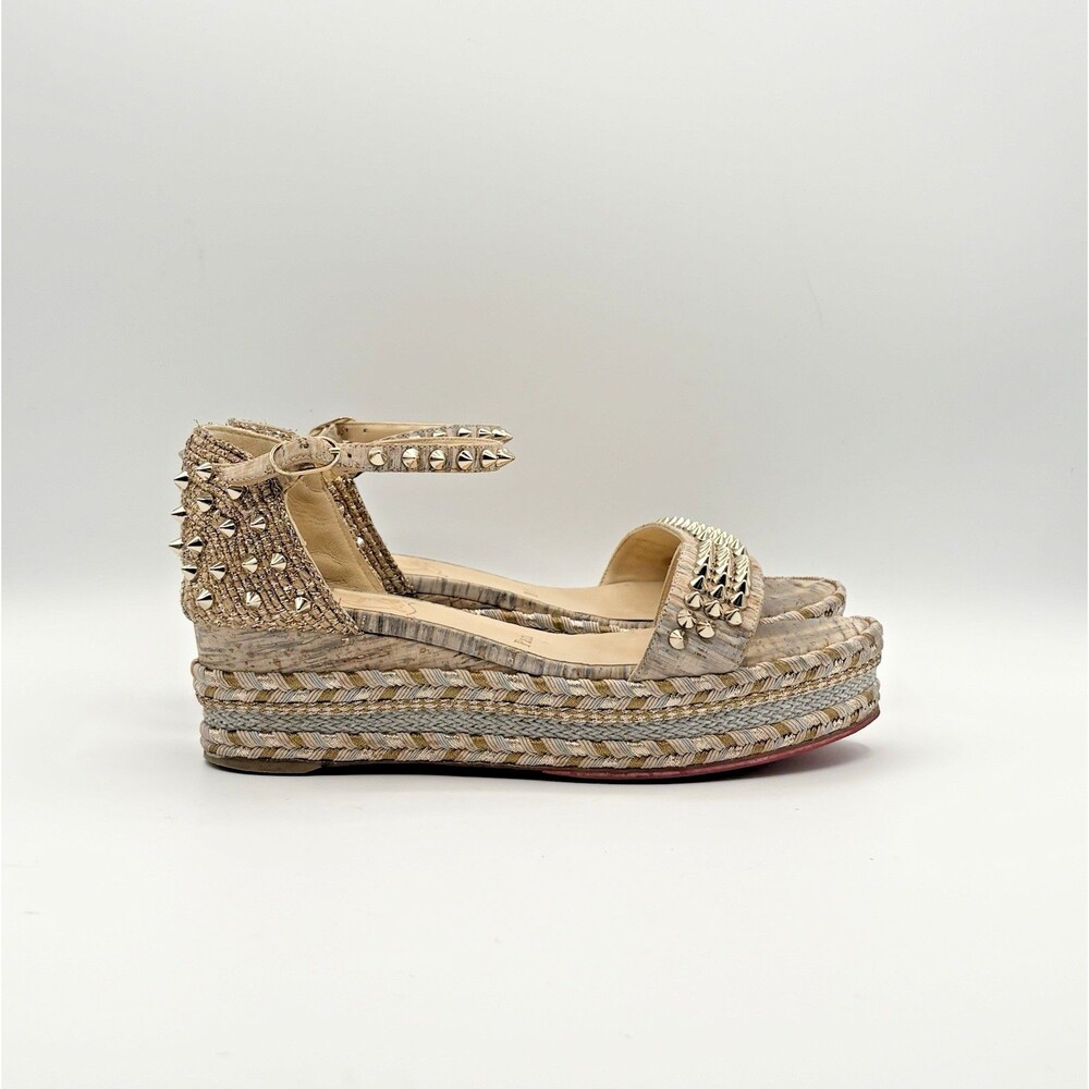 Christian Louboutin Madmonica 60 Platform Sandals Cork w/ Gold Spikes Size EU 36